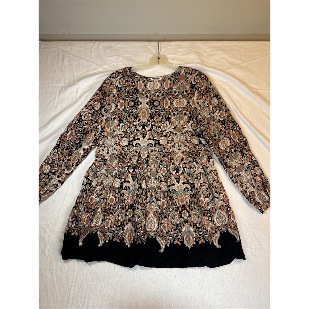 Tantrums Peach/teal Floral Dress / Top Medium Boho Flowy Paisley